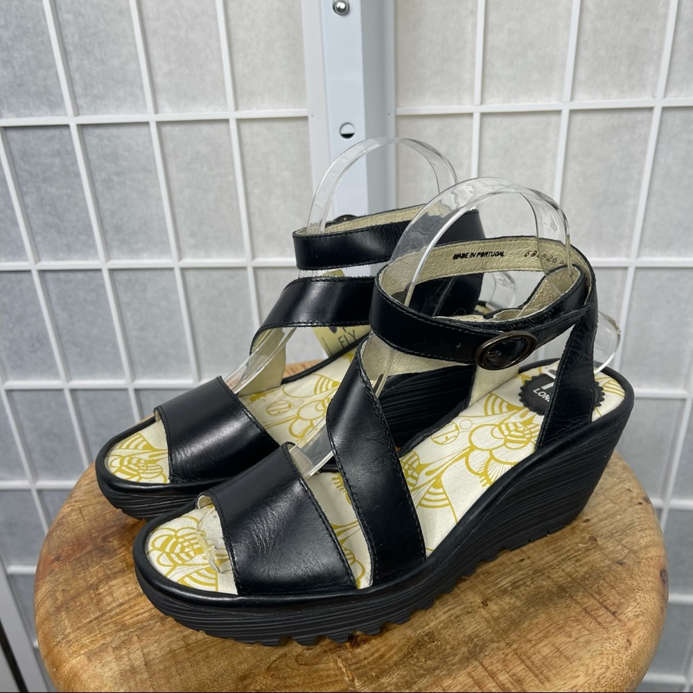 Fly London Women’s Black Leather Sandals